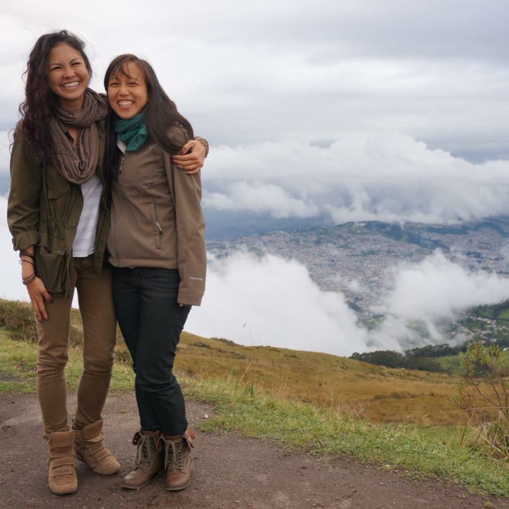 Rockette Christine (left) and her cousin Stephanie at the top of the highest point in Quito, Ecuador off the Teleferico